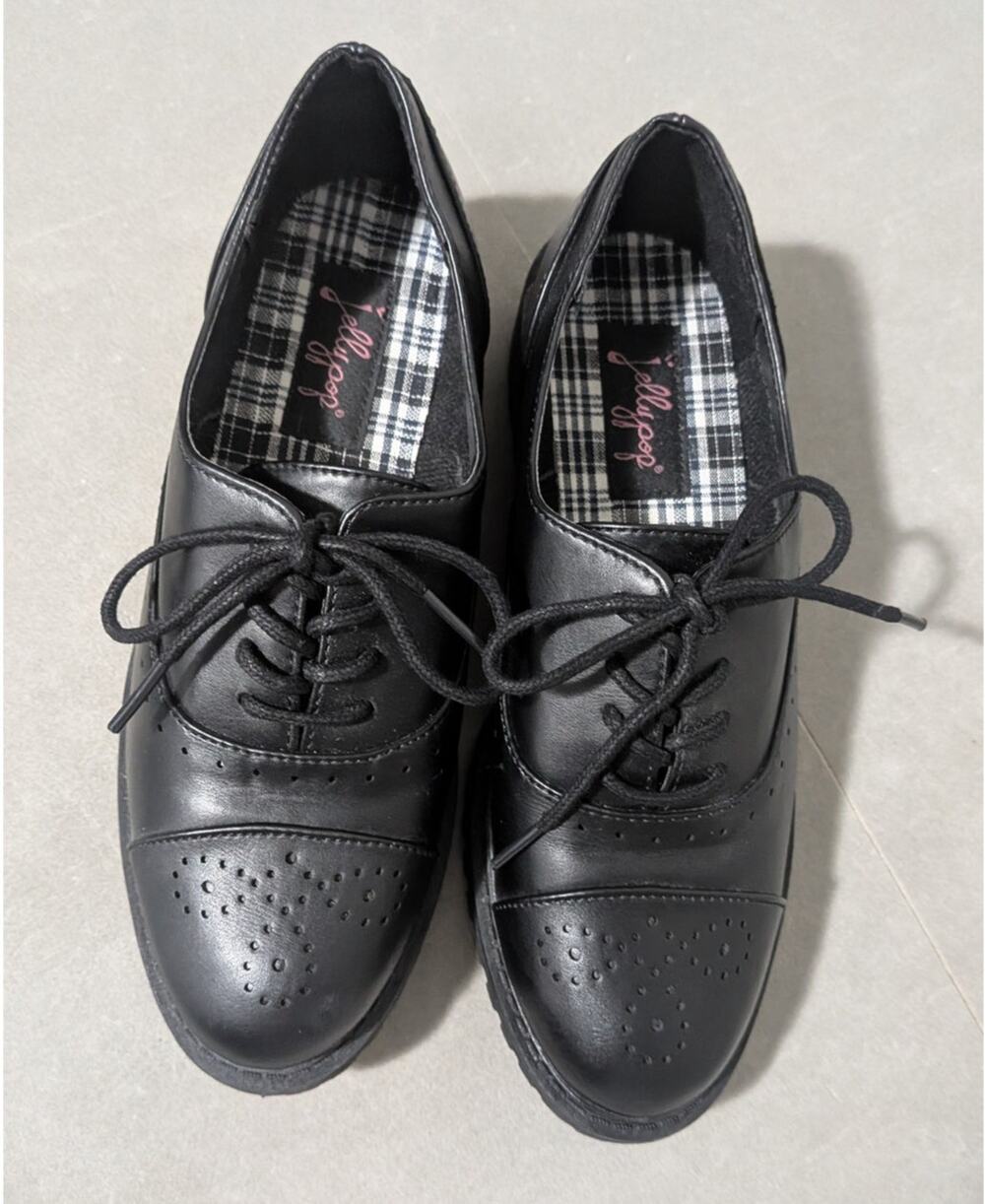 Jellypop Norah Black Leather Lace Up Oxford Brogue Shoes Women's Size 7M Plaid